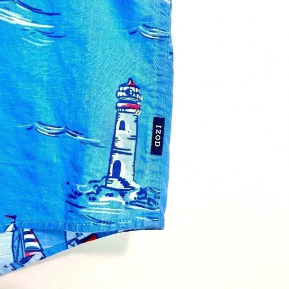 IZOD Blue Sail Boat Button Up Shirt - Picture 6 of 7